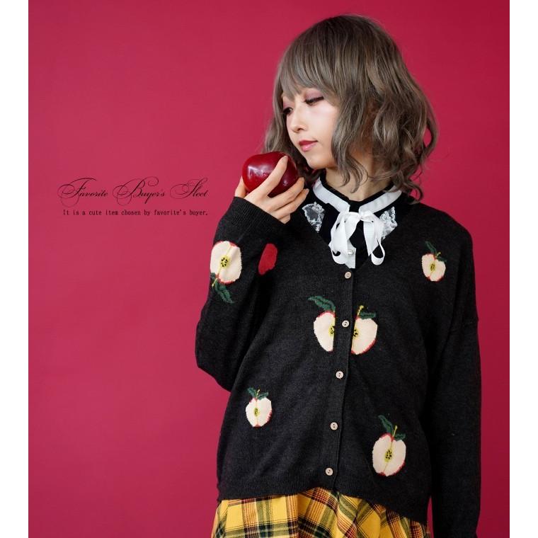 トップス カーディガン Vネック 林檎柄 秋冬 長袖 リンゴ柄のvネックショート丈カーディガン19年10月上旬新作 ghk ワンピース専門店 Favorite 通販 Yahoo ショッピング
