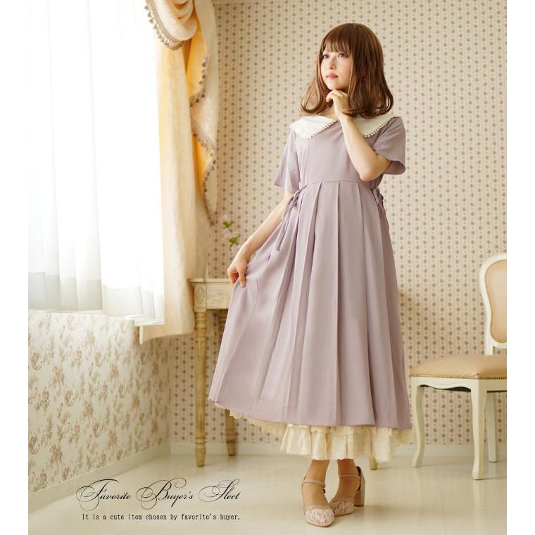 30 割引 マキシ丈 ワンピース 春夏 パープル セーラーカラー さらり生地のドットセーラー襟プリーツワンピース19年5月新作下旬 2532xykpurple ワンピース専門店 Favorite 通販 Yahoo ショッピング