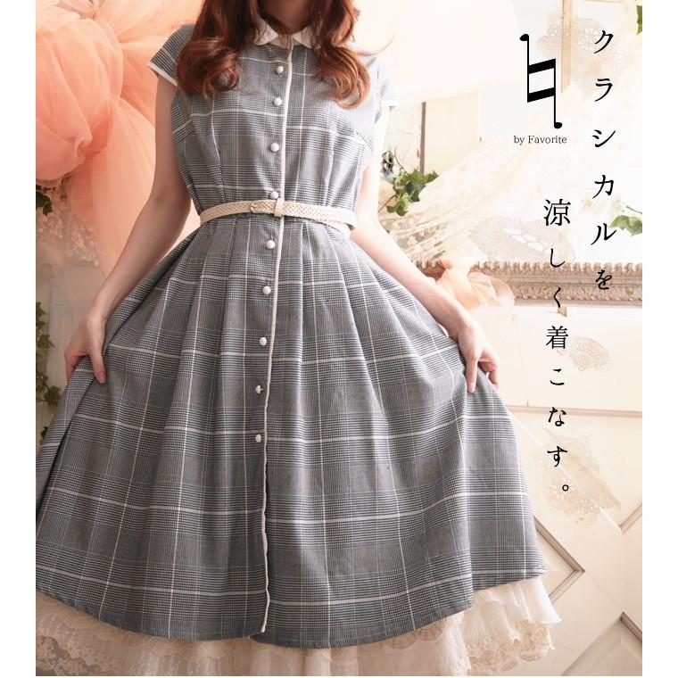 ワンピース グレー 春 夏 上品なグレンチェックが可愛い 丸襟お嬢様ワンピース 5月新作上旬 2k ワンピース専門店 Favorite 通販 Yahoo ショッピング
