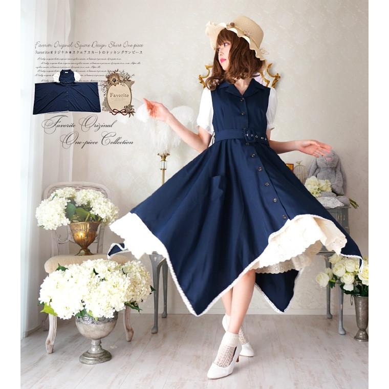 Favoriteオリジナル四角形の変形ヘムライン重ね着風大人ワンピース ネイビー年4月新作中旬新作予約 7月中旬頃順次発送予定 Ffai056navy ワンピース専門店 Favorite 通販 Yahoo ショッピング