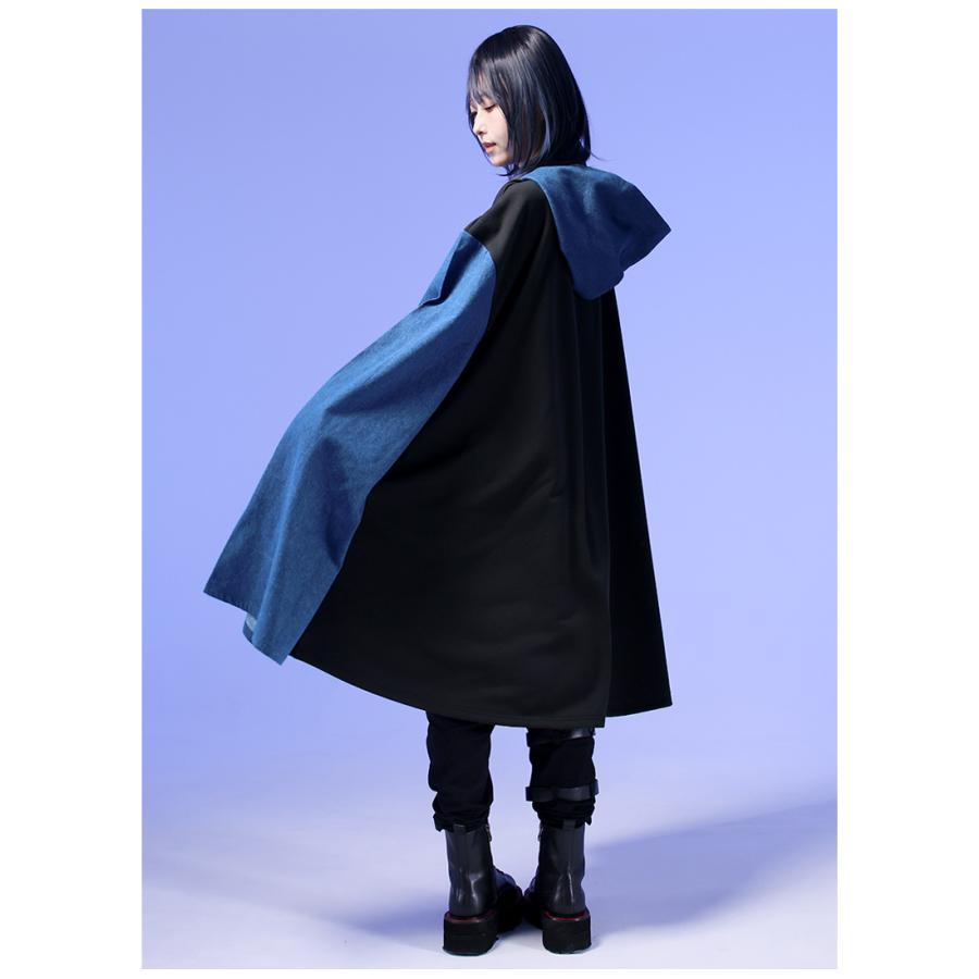 予約商品]BLACK×denimBLUEのペンギン袖ユニセックスロングパーカー 
