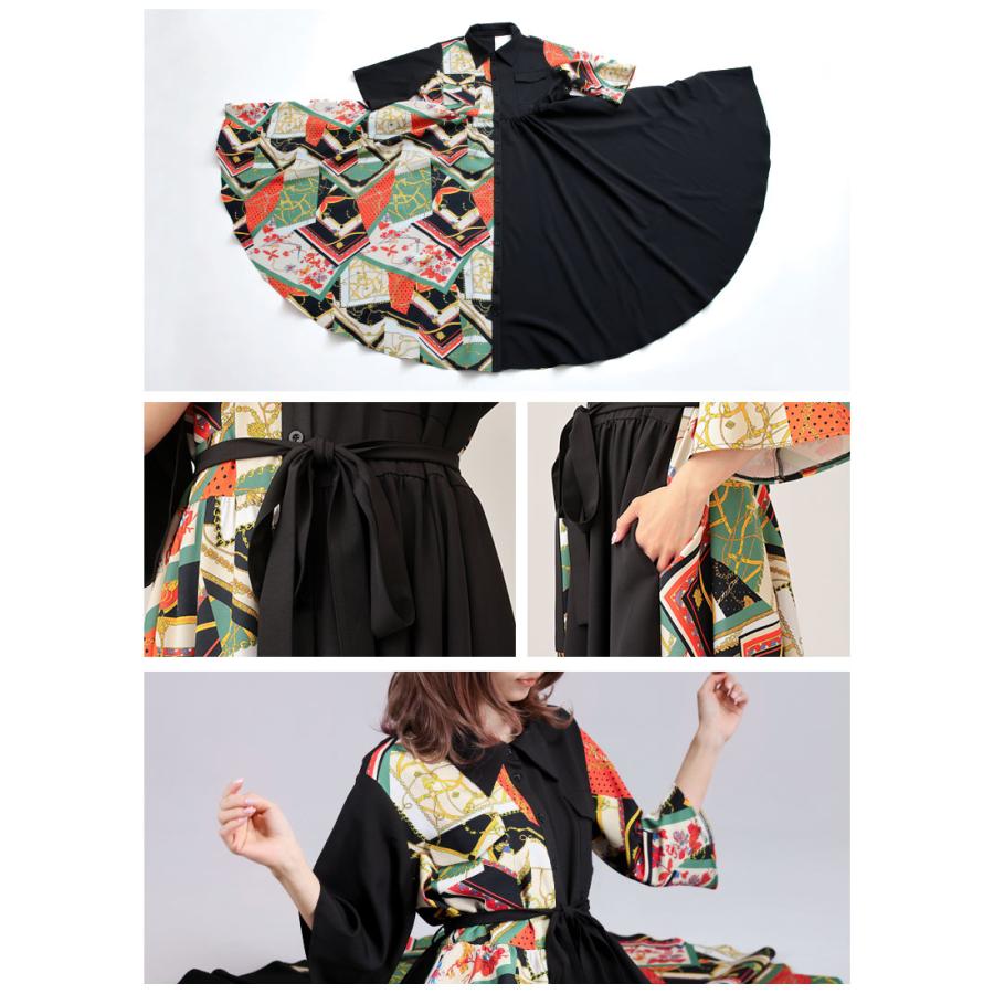 最短即日出荷]ブラック×スカーフ柄マキシ丈ビッグワンピース|Favorite