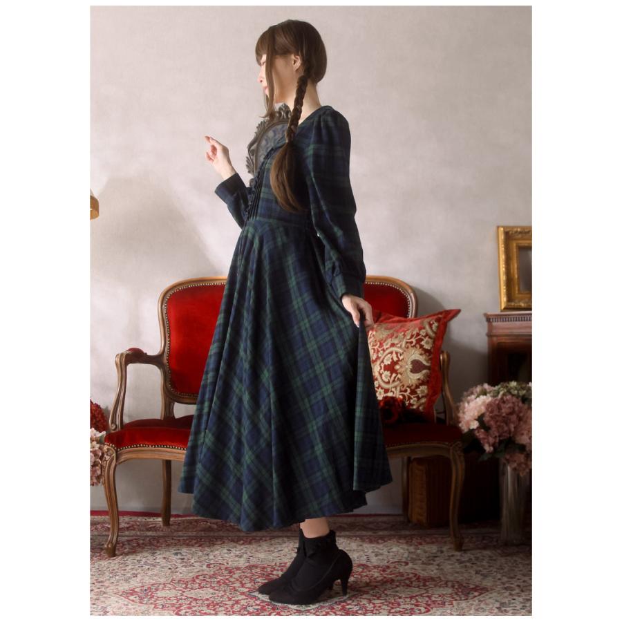 秋冬定番グリーンチェックの全円シャツワンピースFavorite