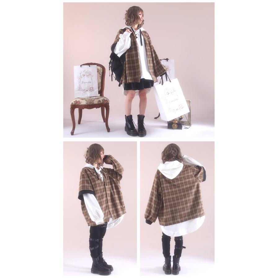 Favoriteオリジナル重ね着風チェック柄アシメパーカー2021年12月上旬