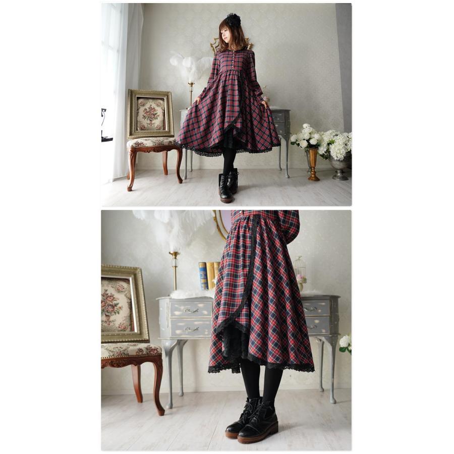 ワンピース Favoriteオリジナルパールボタンと縁取り黒レースチューリップスカートの赤チェックワンピース19年10月新作中旬 Fv355 ワンピース専門店 Favorite 通販 Yahoo ショッピング