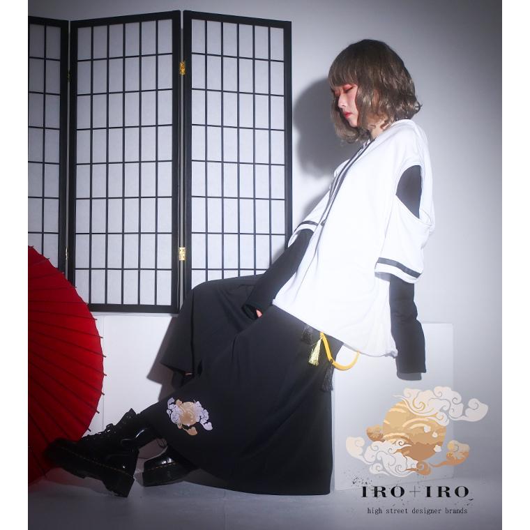 Favorite 狩衣風2wayトップス×袴風ワイドパンツ カジュアル和装の花鳥