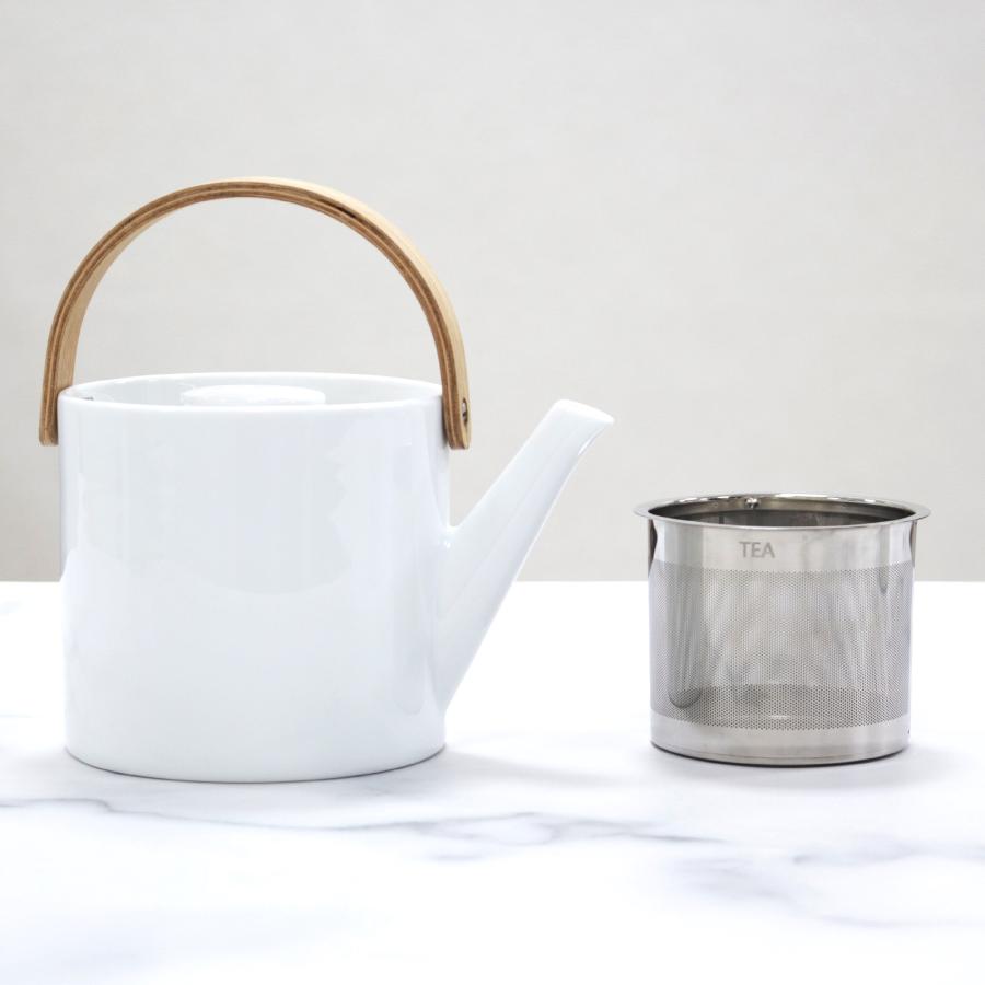 ＼6/11はポイント10倍／ ティーポット 茶こし付き おしゃれ 500ml 陶器 白磁 ステンレス茶こし 北欧風 天然木 ブラシ付き Arrosoir スミス＆シュー_5