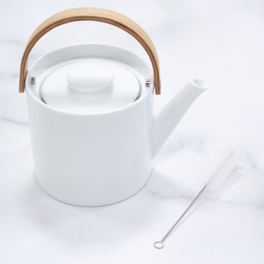 ＼6/11はポイント10倍／ ティーポット 茶こし付き おしゃれ 500ml 陶器 白磁 ステンレス茶こし 北欧風 天然木 ブラシ付き Arrosoir スミス＆シュー_10