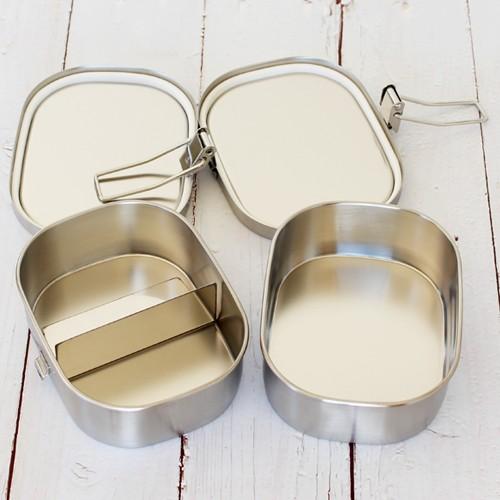 ＼4/22はポイント10倍／ 弁当箱 ステンレス 工房アイザワ 角型ランチボックス 360ml 小 二段 保温庫対応 汁漏れ防止 シンプル 日本製の画像