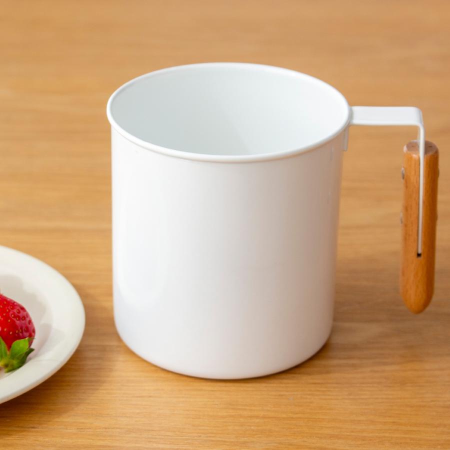 マグカップ L 500ml 琺瑯 ホーロー 持ち手 木 natural blanc