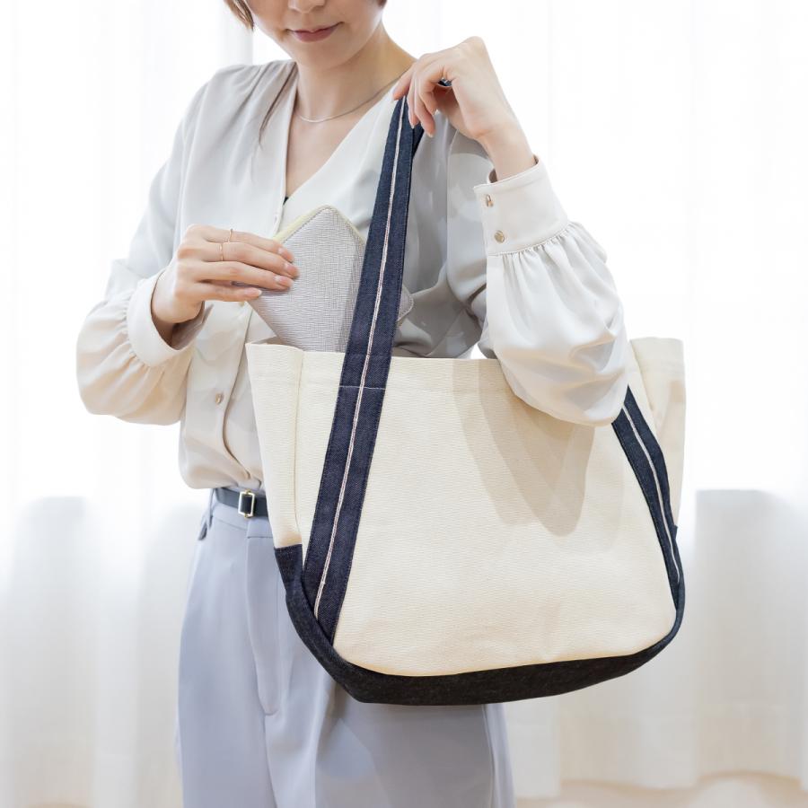 ＼5/22-25はポイント10倍／ corale コラーレ トートバッグ レディース 帆布 × セルビッチ 赤耳 デニム 日本製 A4 横型 肩掛け ファスナー付き 大きめの画像