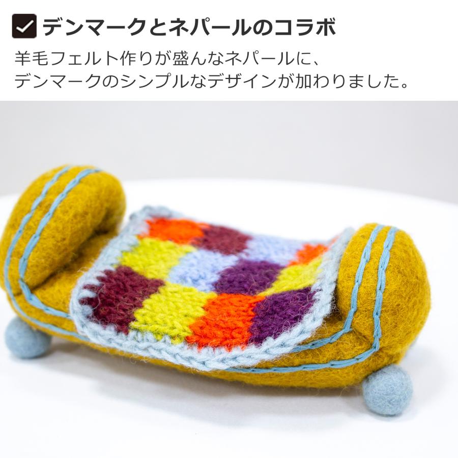 ミニチュア ブランケット付ベッド 家具 フェルト 北欧 ハンドメイド