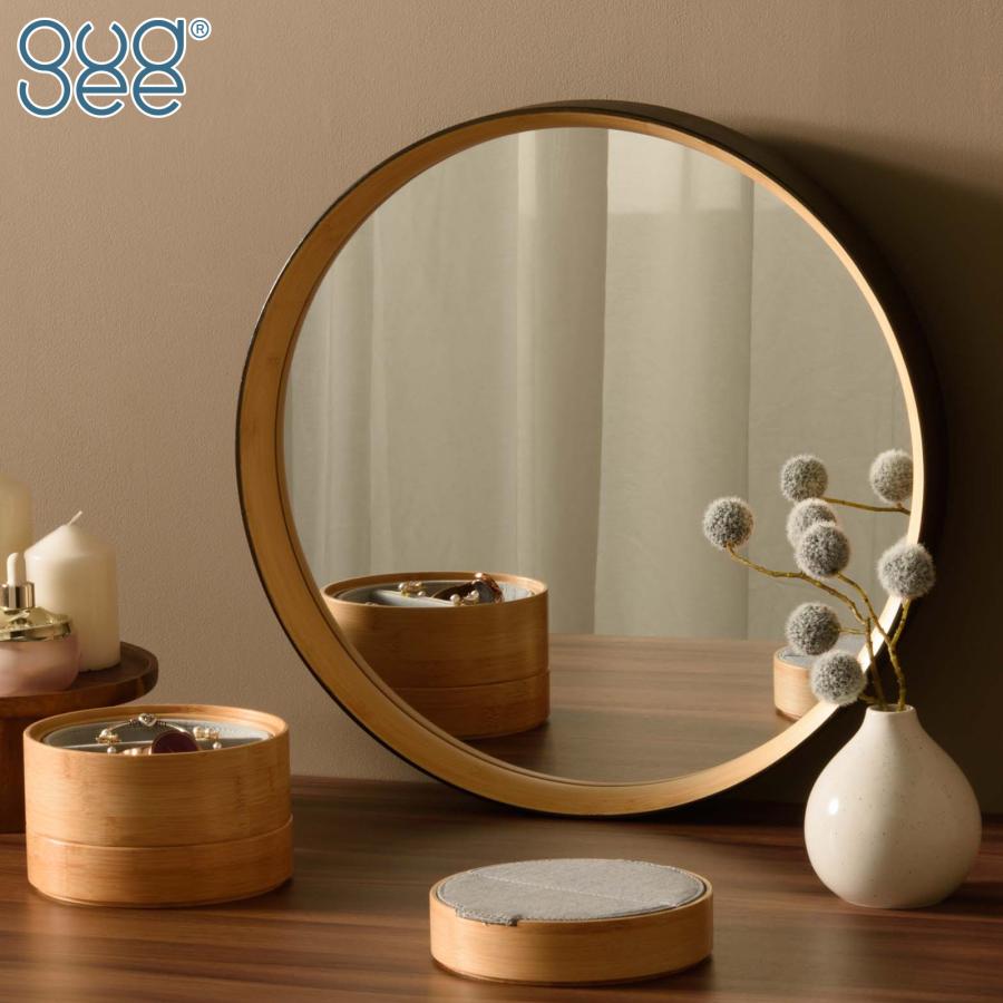 円形竹製壁掛け鏡 直径約26cm 鏡 壁掛けミラー ウォールミラー 丸 木製 竹製 ゼロ S 26cm