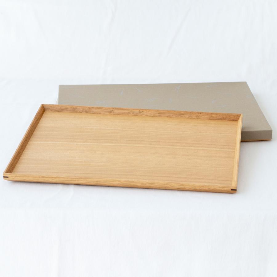 松屋漆器店 白木塗タモ 14.0長角盆 長角 約42.5×30.3 ナチュラル お盆