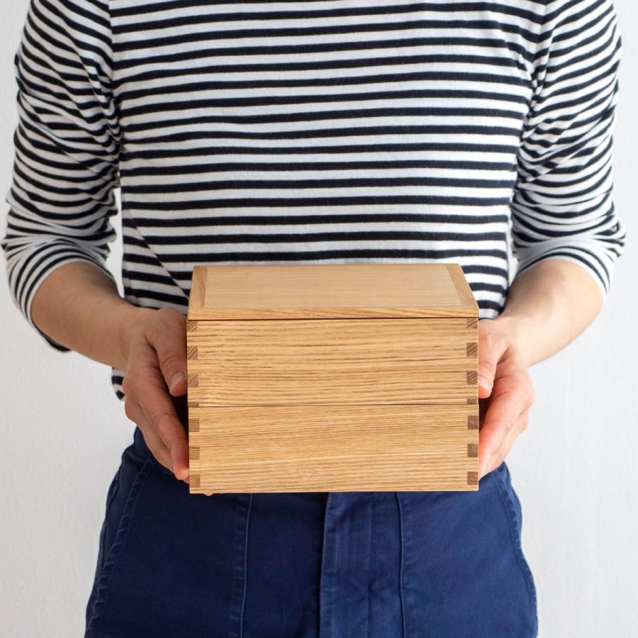 松屋漆器店 重箱 白木塗タモ6.0 二段 6寸 内朱 白木 約18×18cm 木製