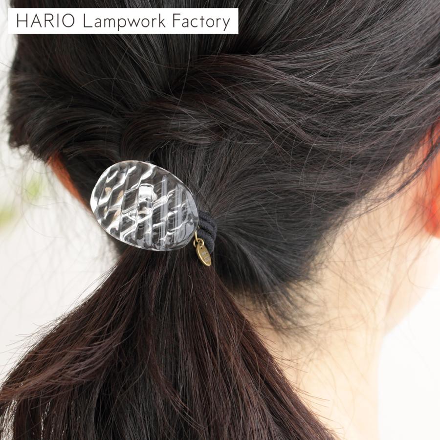 ハリオ ヘアゴム コウシモヨウ 楕円 ガラス製 HARIO Lampwork Factory 手作り 日本製 ヘアアクセサリー 大人っぽい レディース