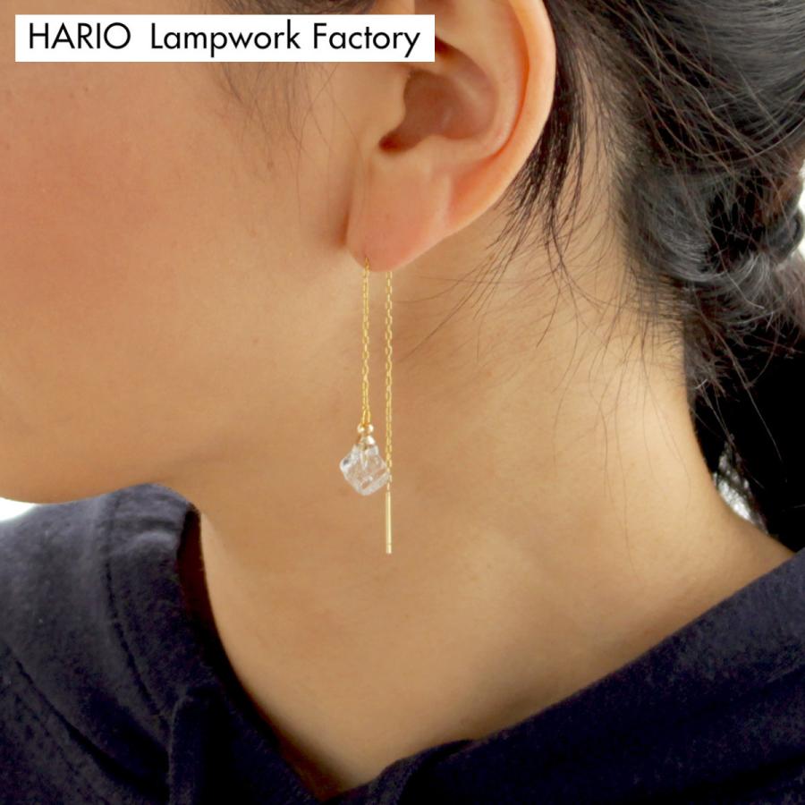 ハリオ ピアス メルティーキューブ Abstract ゆれる ガラス製 HARIO Lampwork Factory 手作り 日本製