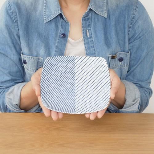 重ね縞 白山陶器 反角中皿 波佐見焼 16.5×16.5cm 角皿 HAKUSAN HKSN