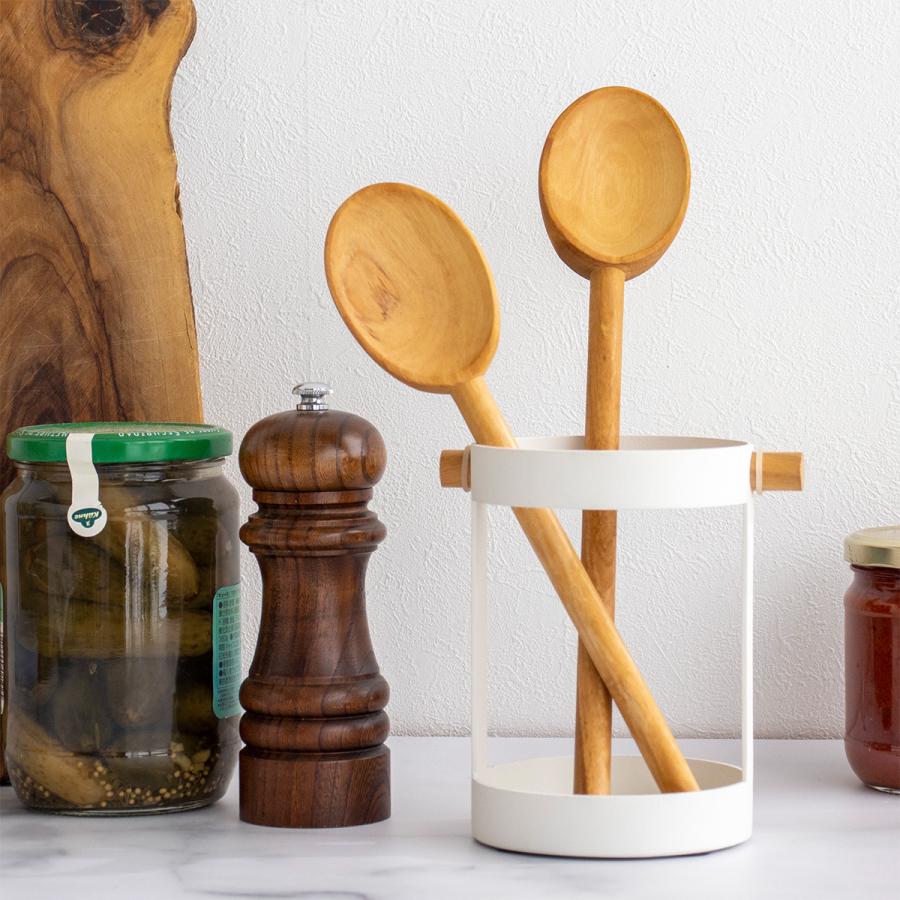 スプーン 木製 30cm 木のスプーン 丸 ホワイト オリーブ カトラリー