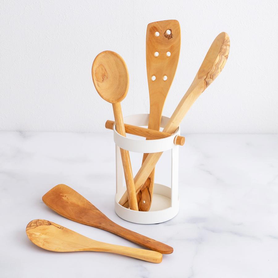 スプーン 木製 30cm 木のスプーン 丸 ホワイト オリーブ カトラリー