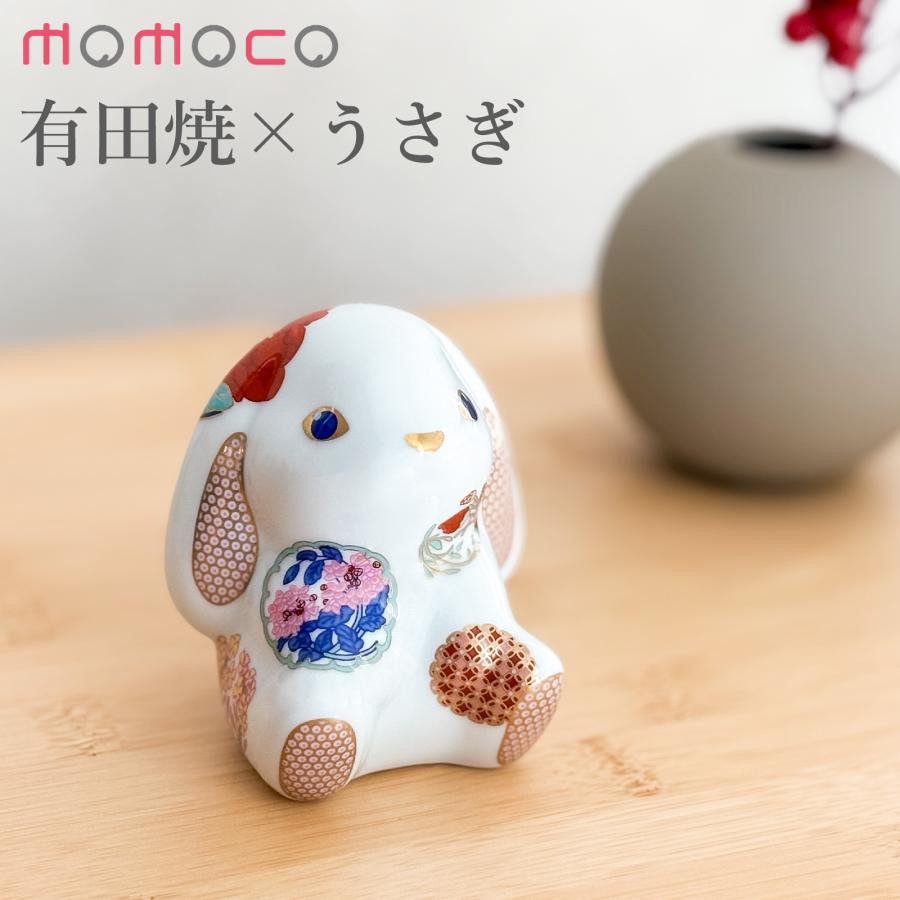 賞美堂本店 有田焼 momoco rabbit うさぎ フィギュア 古伊万里 花暦 白