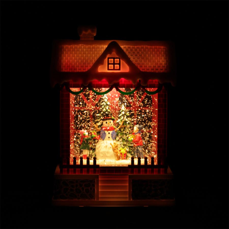 クリスマス スノーイングハウスライト LEDライト 家 スノーマン クリスマス雑貨 LED オルゴール付き 電池式 USB ST36870｜favoritestyle｜04