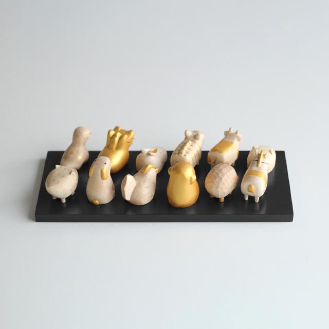 ぽれぽれえとセット ゴールド 十二支＋黒台座(干支 置物 午年 2026