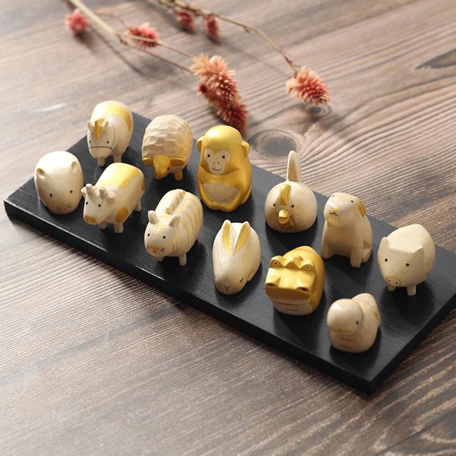 ぽれぽれえとセット ゴールド 十二支＋黒台座(干支 置物 午年 2026