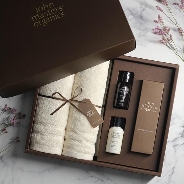 john masters organics ジョンマスターオーガニック ギフトセット JS2775(ギフト タオルギフト フェイスタオル シャンプー コンディショナー ヘアケア タオル)｜favras