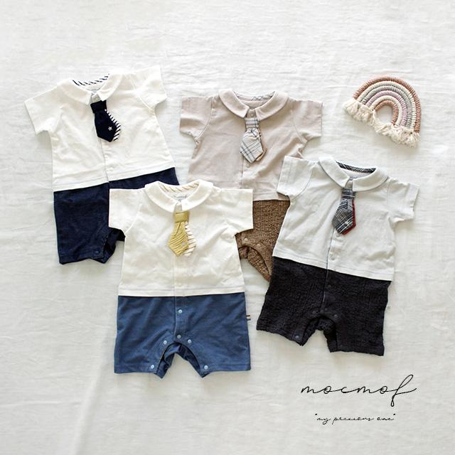 Mocmof おめかしネクタイロンパース 622 ベビー フォーマル 男の子 ロンパース 夏 春夏 ハーフバースデー 衣装