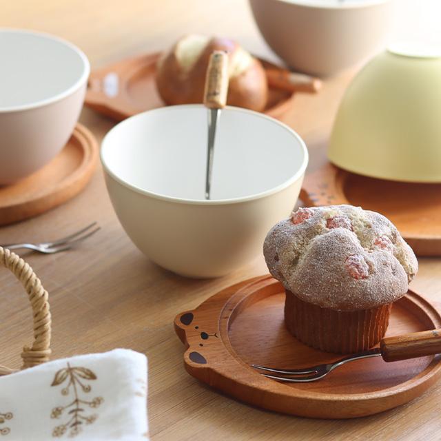 Fluffy ウッドプレート付きボウル(食器セット 北欧 木製 小皿 動物 猫