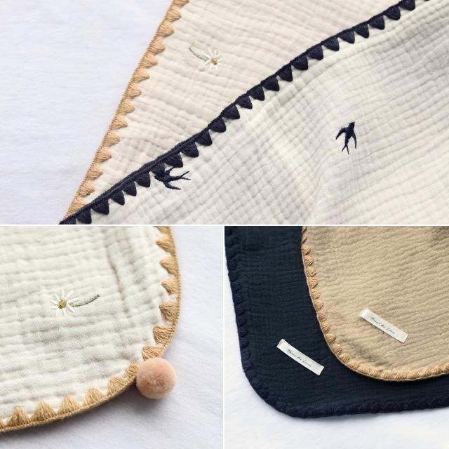 Nouer des liens 刺繍ガーゼブランケット A80850-24 Nouer des liens 刺繍ガーゼブランケット A80850-24