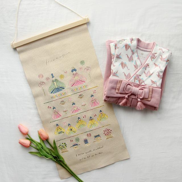 刺繍タペストリー L(ひな祭り タペストリー おしゃれ 飾り 布 装飾