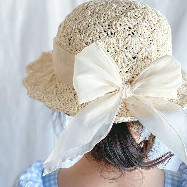 coto cotte スカラップ ペーパーハット 722-369050(帽子 ベビー キッズ 子ども 可愛い おしゃれ 女 女子 日よけ 夏 リボン 折りたたみ 麦わら帽子 顎ひも付き) | coto cotte | 04