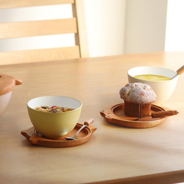 Fluffy ウッドプレート付きボウル＆スプーン＆フォークセット(食器