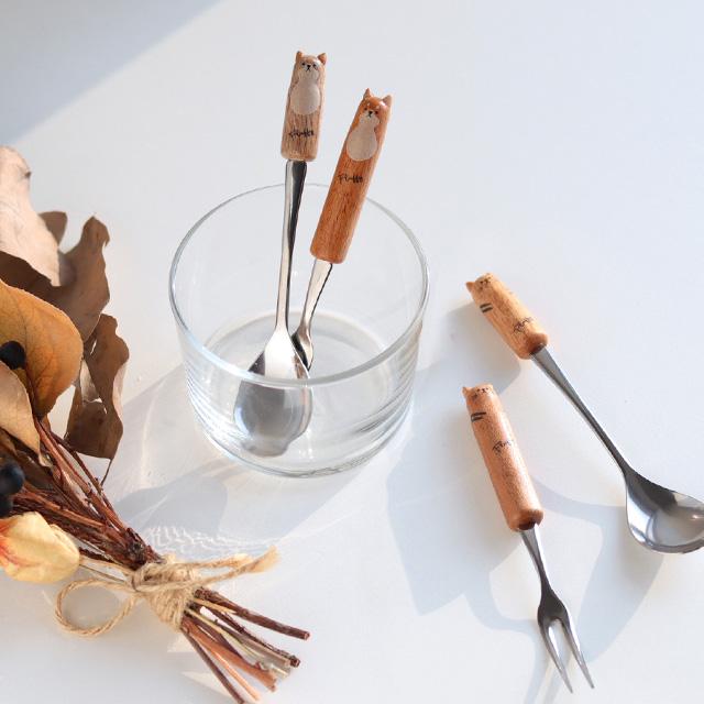 Fluffy ウッドプレート付きボウル＆スプーン＆フォークセット(食器