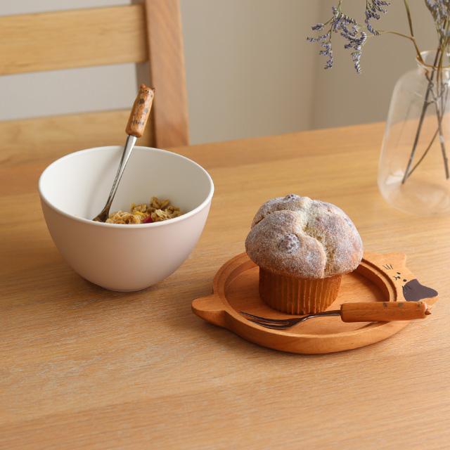 Fluffy ウッドプレート付きボウル＆スプーン＆フォークセット(食器