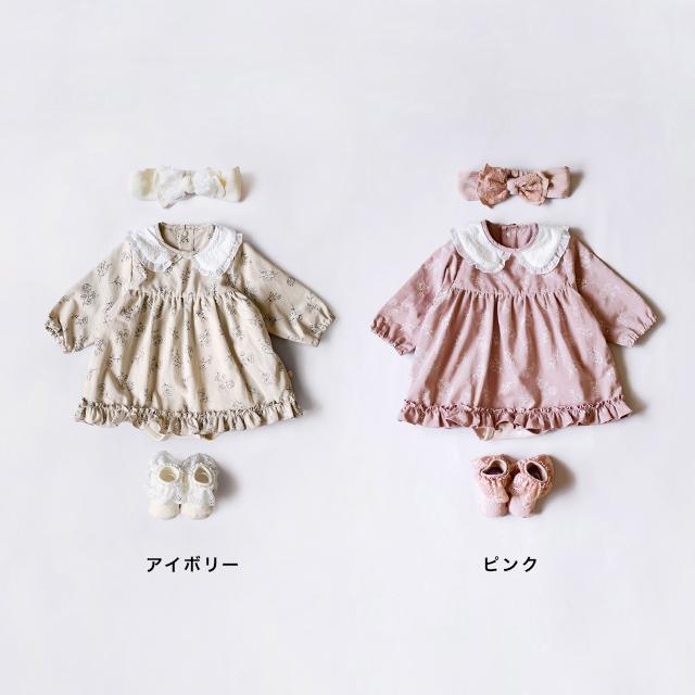 mocmof（モクモフ） おめかし花柄ロンパース＆ヘアバンド＆ソックス