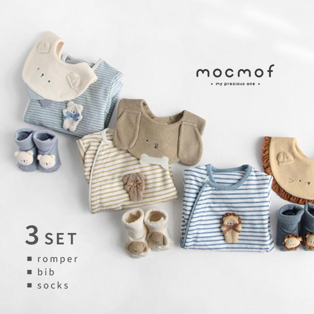 EARTH モモンガロンパース　サイズ2 bib スタイ　セット mocmof（モクモフ） アニマルお着替えかんたんロンパース＆スタイ