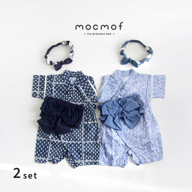 mocmof（モクモフ） 帯付き 浴衣ロンパース＆はちまき風ヘアバンド