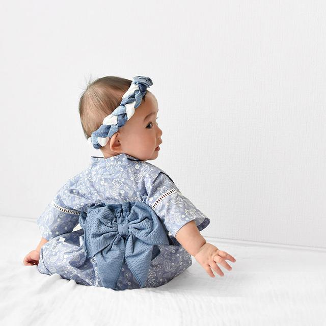 mocmof（モクモフ） 帯付き 浴衣ロンパース＆はちまき風ヘアバンド