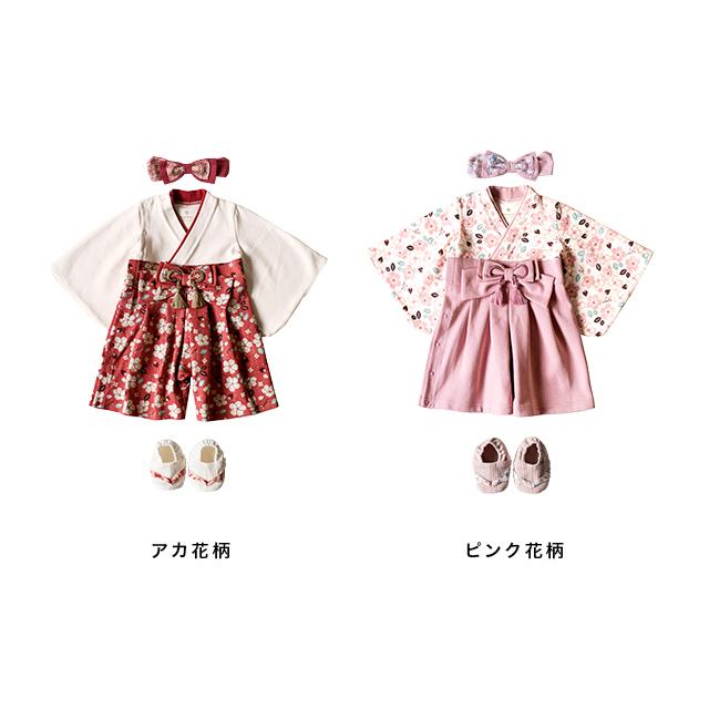 mocmof（モクモフ） 袴 ロンパース＆和風リボンヘアバンド＆鼻緒付き