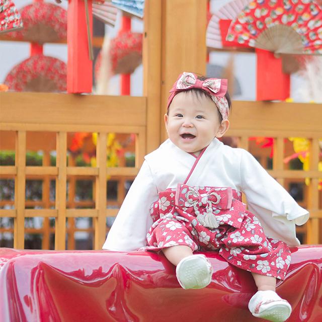 mocmof（モクモフ） 袴 ロンパース＆和風リボンヘアバンド＆鼻緒付き