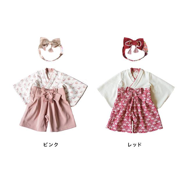 mocmof（モクモフ） 袴 ロンパース＆和風リボン ヘアバンドセット