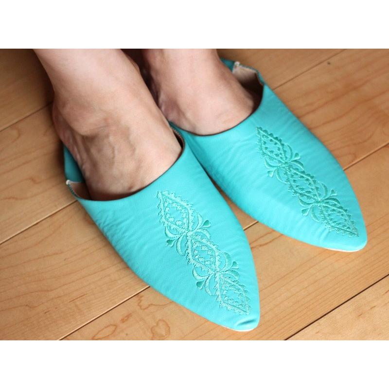 モロッコ バブーシュ スリッパ 5色 刺繍入り レディース とんがり