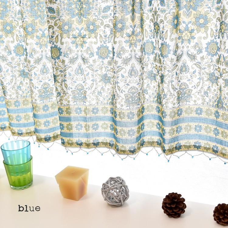 モザイク カフェカーテン 110×45cm インド綿100％ アジアン花柄