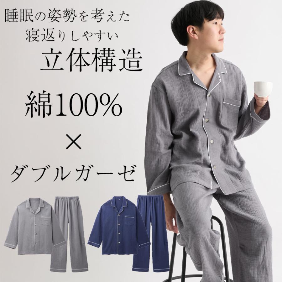 ニッセン（nissen） パジャマ ルームウェア 長袖 綿100% シワ加工 2重