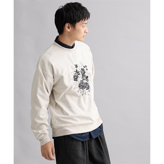 ニッセン（nissen） スウェットトレーナー 長袖 フラワー刺繍 フェイク