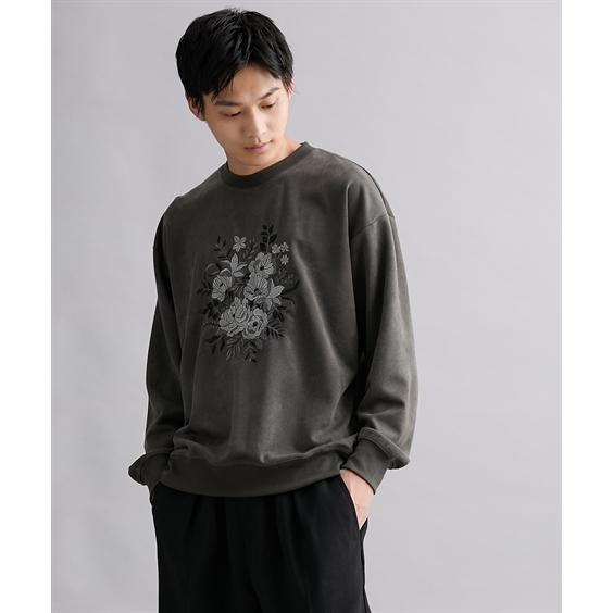 ニッセン（nissen） スウェットトレーナー 長袖 フラワー刺繍 フェイク