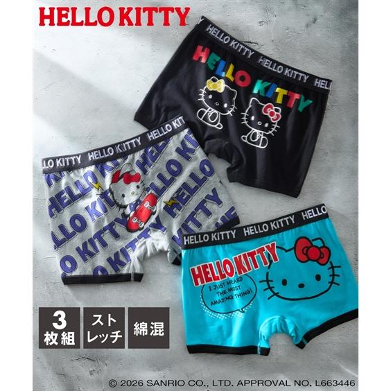 ハローキティ ボクサーパンツ HELLO KITTY 綿混 ストレッチ 前閉じ 3枚